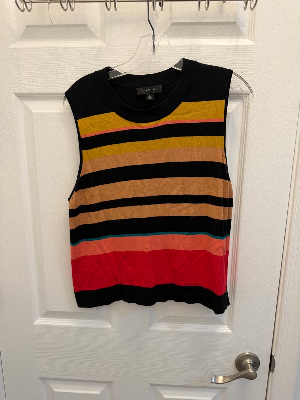 Ann Taylor Black Sleeveless Knit Tank with Multicolor Stripes